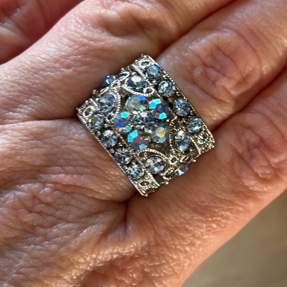 Sparkly Blue Abalone Colored Crystal Ring